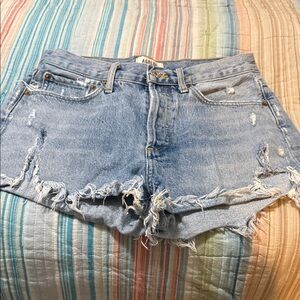 Agolde Light Wash Distressed Denim Cutoff Shorts